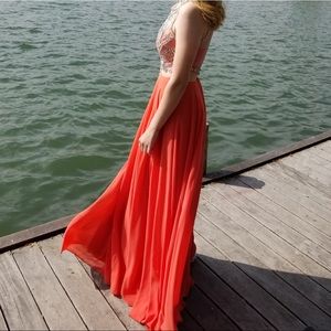 Coral 2 piece prom dress